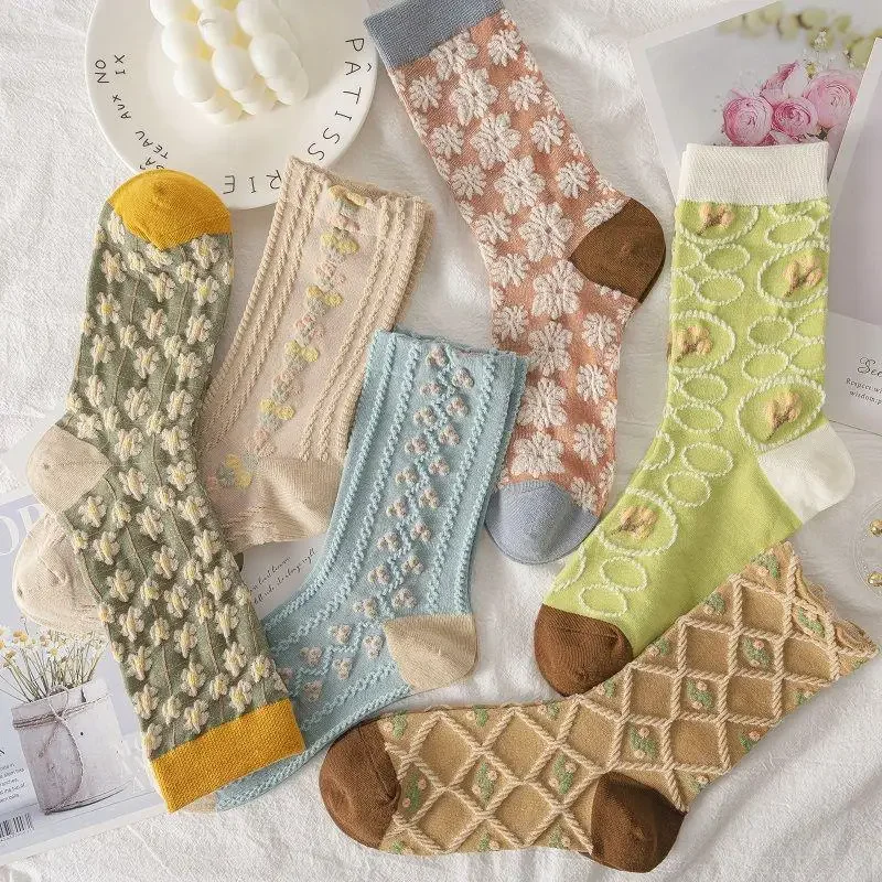 

6, пары женских винтажных длинных носков-трубочек, универсальные простые удобные повседневные носки для женщин на весну и осень