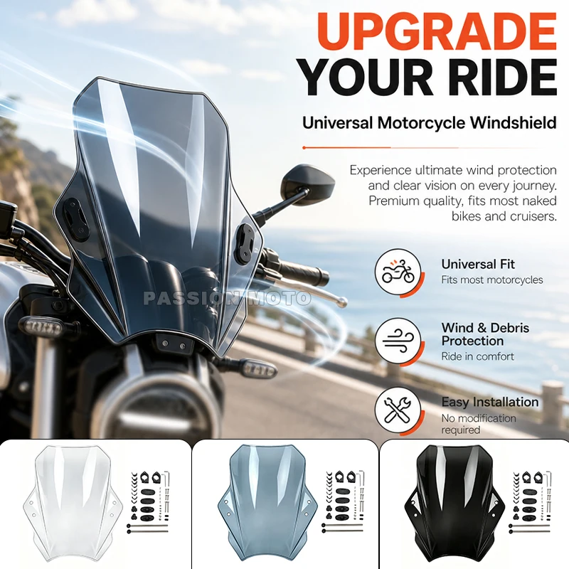 Motorcycle Windscreen Windshield Universal For HONDA REBEL CMX 300 500 1100 CMX300 CMX500 CMX 1100 CL250 CL300 CL500 2021-2025