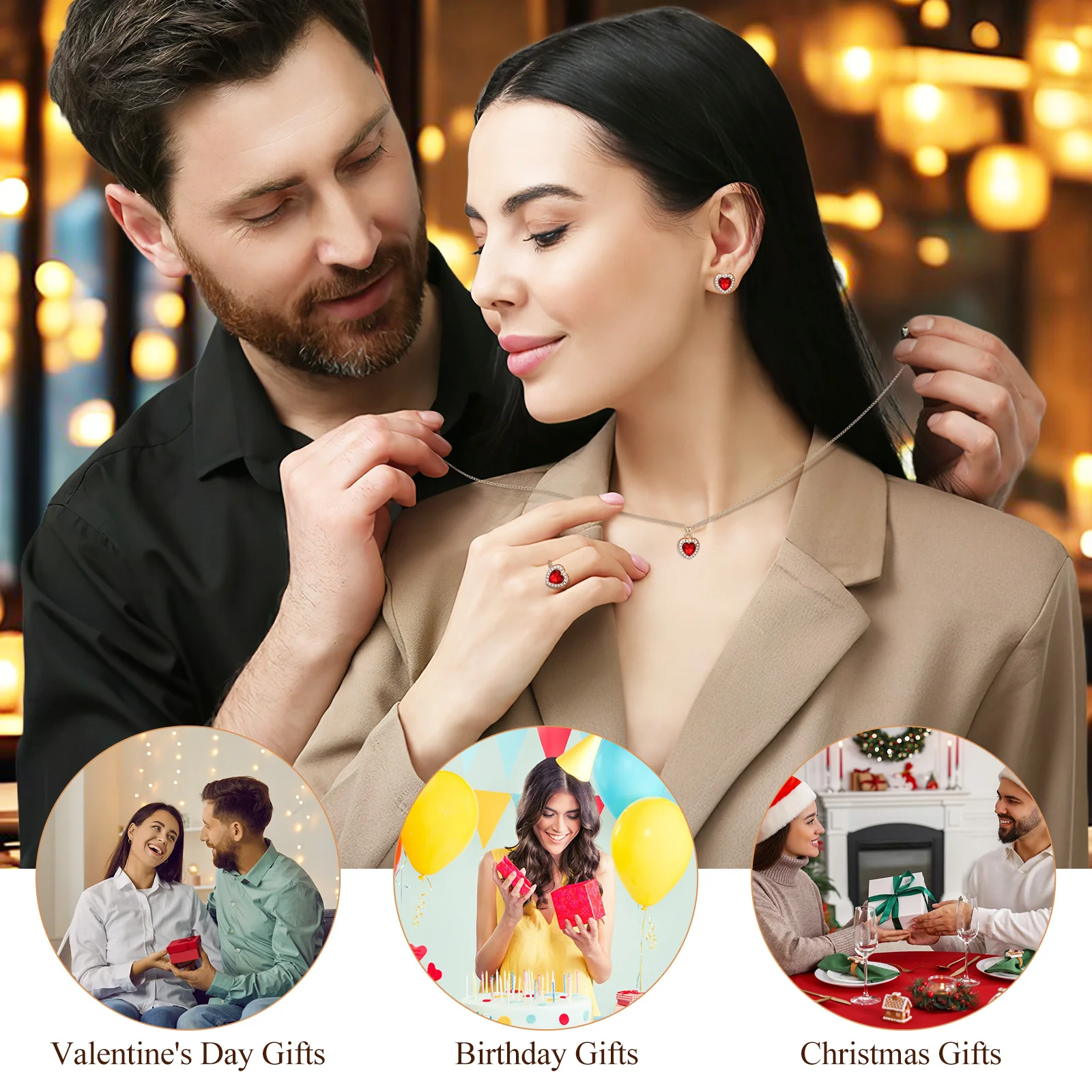 1 مجموعة 1 مجموعة مجموعة مجوهرات على شكل قلب قلادة حمراء أقراط الموضة الإبداعية سوار المرأة قلادة مجوهرات أنيقة للهدايا