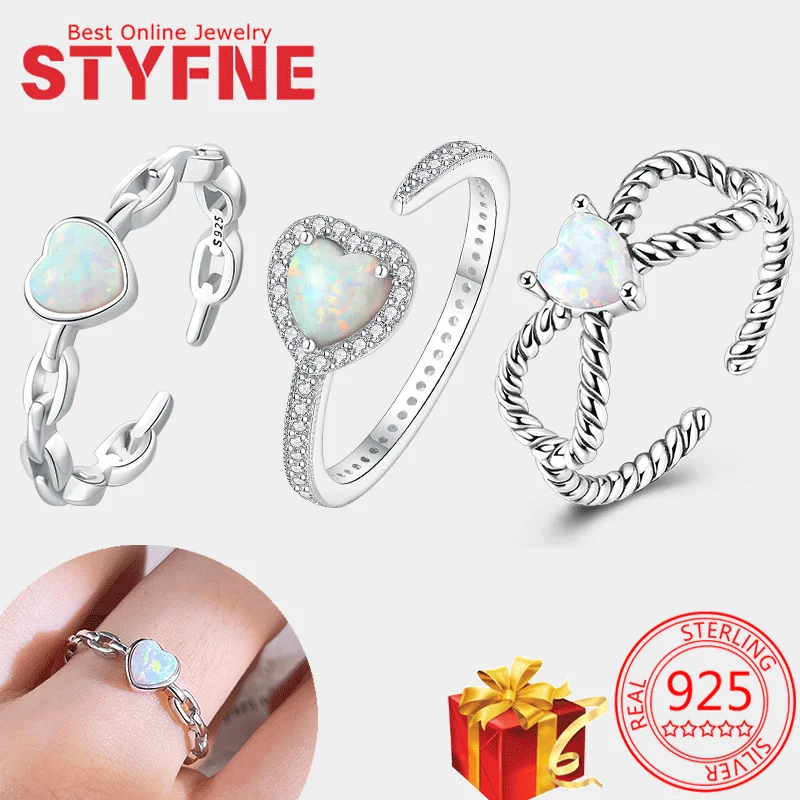 

925 Sterling Silver Adjustable Ring Selling Women's Heart-Shaped Opal Love Engagement Jewelry Anniversary Commemorative Gift Box