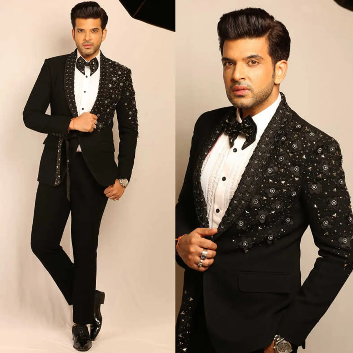 

Customized Male Fashion Jewelry Stones Suit Attire For Wedding Diamond Double Breasted Pants 2 Piece Groom Tuxedos Man Banquet