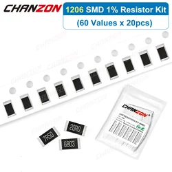 1200Pcs/lot 60 Values 1206 1% High Precision SMD Resistor Kit 0 1 120 200 470 1K 4.7K 20K 33K Ohm 1/4W Resistance Assortment Set