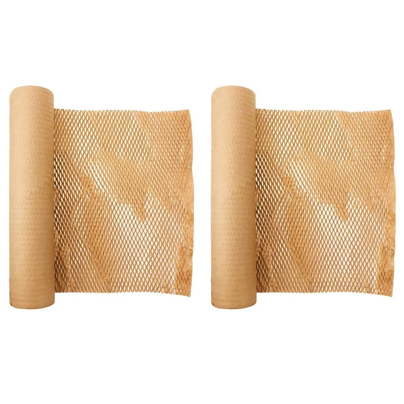 2 Roll Recycled Packing Paper 12Inch X 33FT Eco Honeycomb Paper For Moving Packaging Wrap Recyclable Cushion Material