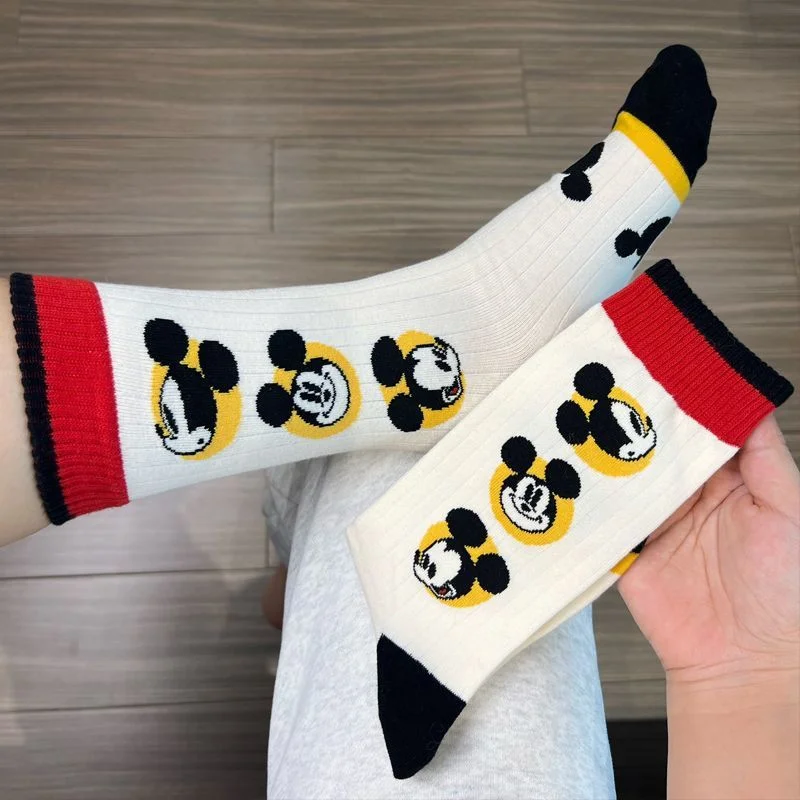 Disney Mickey Men's and Women's New Cute Creative Cartoon Pattern Breathable Sweat-Absorbent Personalized Mid-Tube Cotton Socks