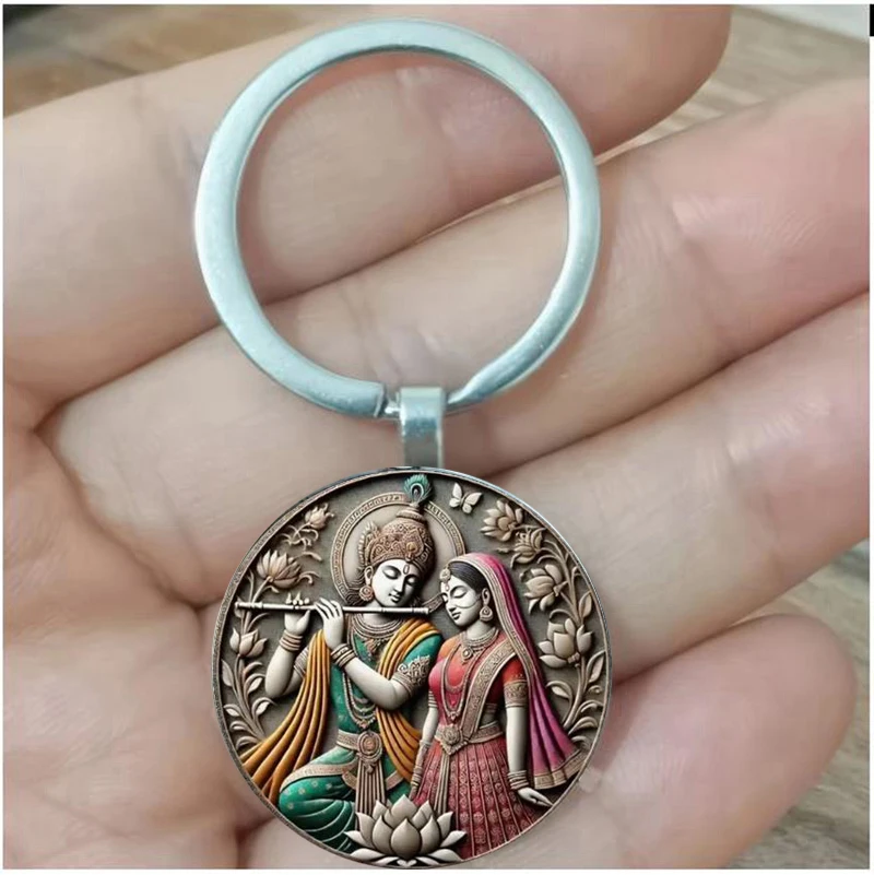1 chaveiro com tema de história romântica de Krishna e Rada - um presente exclusivo para noivas ou namoradas, adequado para homens e mulheres