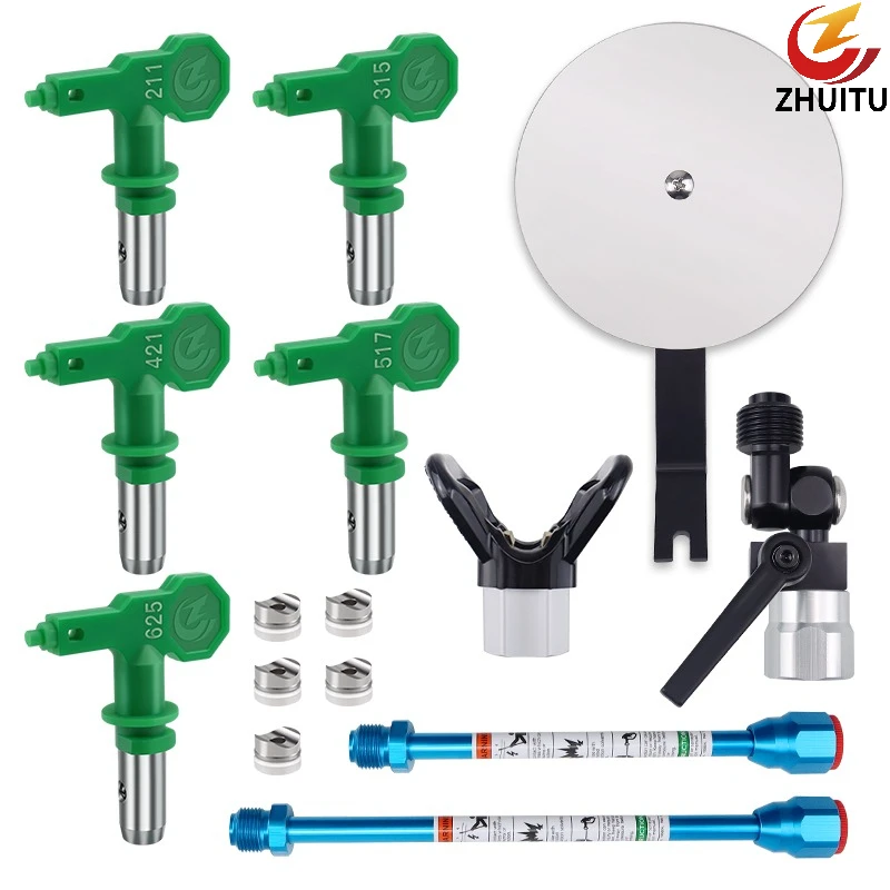 kit-de-buse-de-pulverisation-sans-air-et-de-perche-d'extension-5-embouts-reversibles-tige-de-20-30-cm-joint-pivotant-ecran-de-protection-pour-pulverisateurs