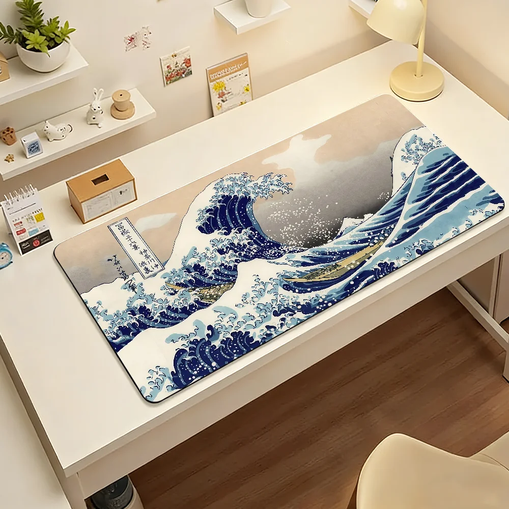 

Ukiyo-e Style The Great Wave Off Kanagawa PU Leather Mouse Pad Large Office Desk Mat Desktop Keyboard Desk Pad Gaming Mousepad