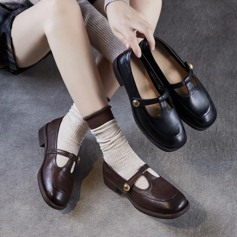 

Женские модные туфли Мэри Джейн с Т-образным ремешком, новые осенние лоферы на мелком низком каблуке, удобные модельные мокасины в британском стиле в стиле ретро