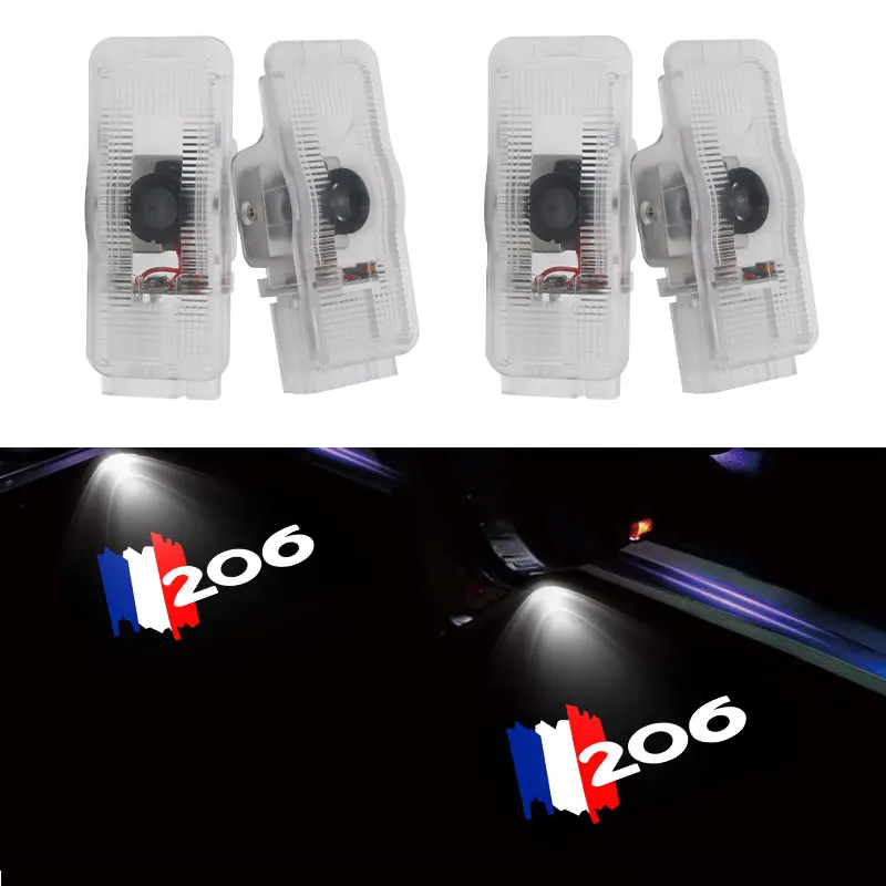 LED Car Door Welcome Lights Logo Projector for Peugeot 206 1998-2010 Ghost Shadow Lamp Courtesy Light Auto Decorative Accessory