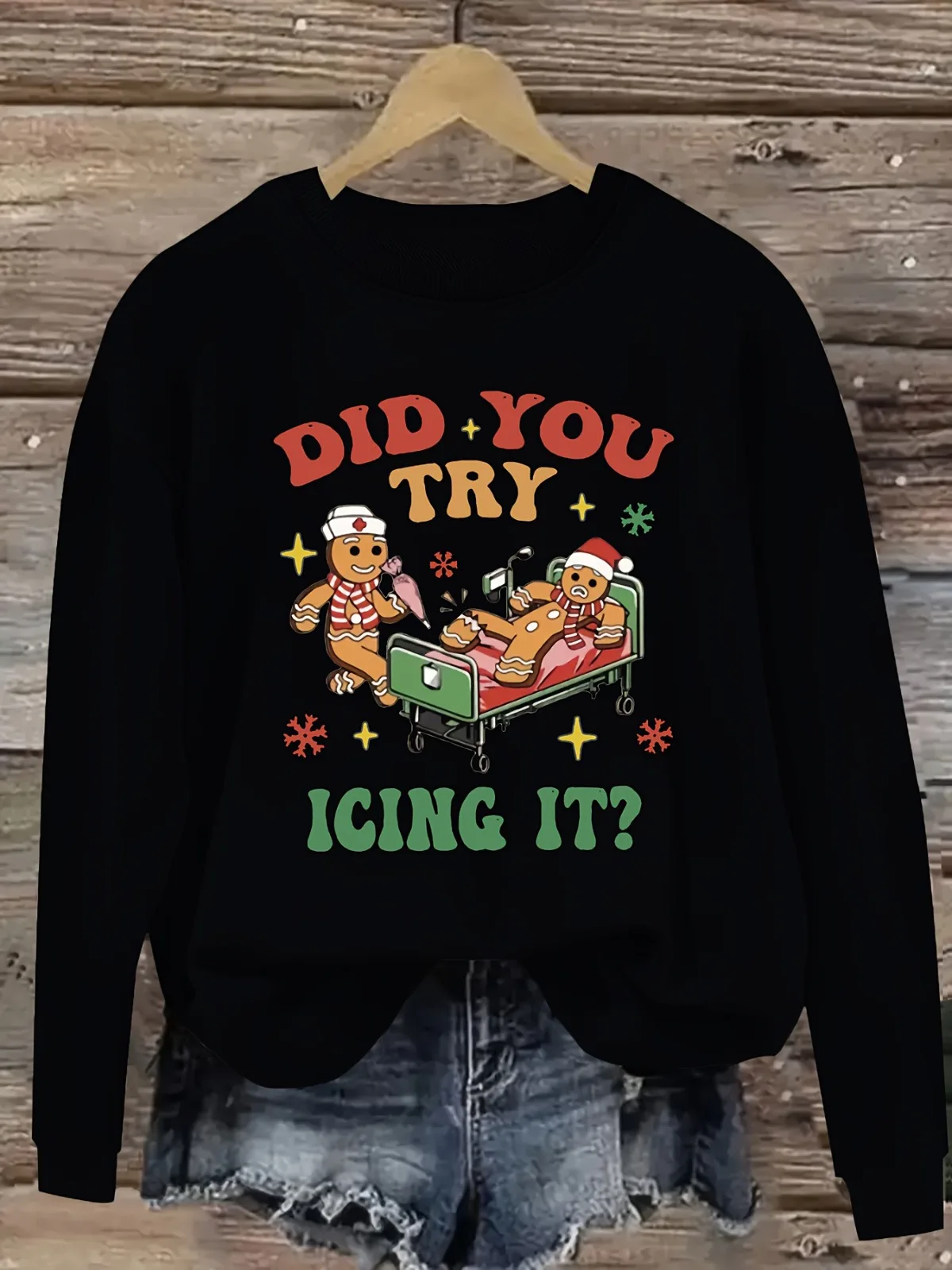 Damska bluza z okrągłym dekoltem, z świątecznym nadrukiem, idealna na imprezy, święta, prezent, sweter.