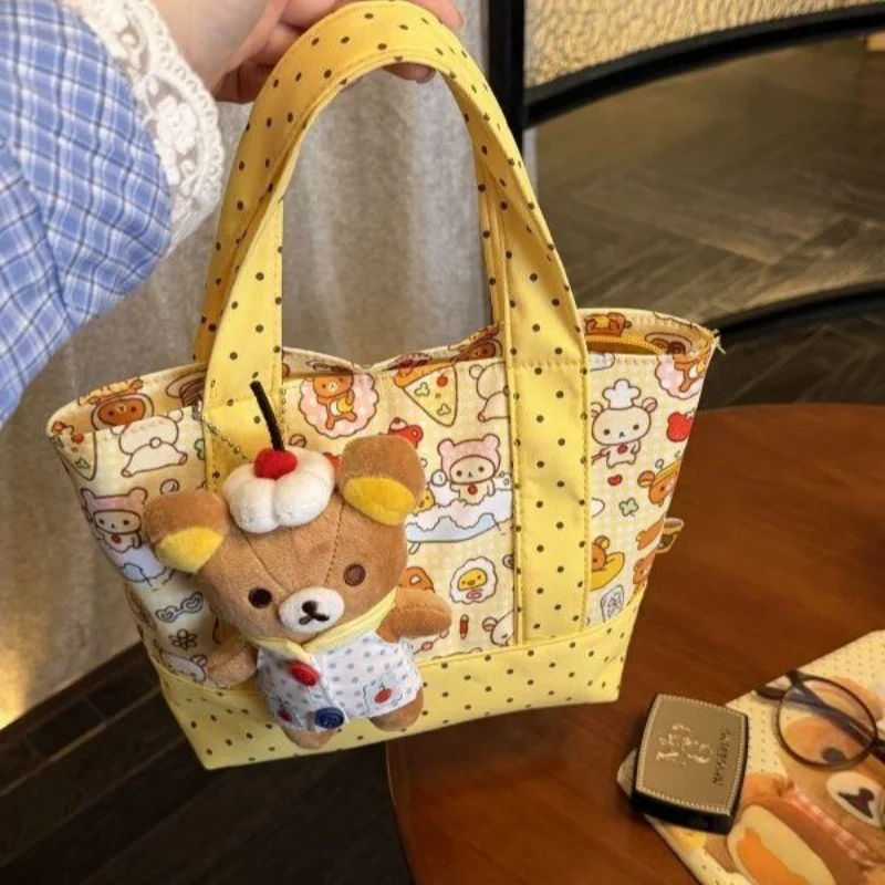 Yellow Rilakkuma Polka Dot Zipper-Style Commuter Handbag Travel Cosmetics Y Storage Bag Water Cup Bento Bag Girl's Birthday Gift - view 2