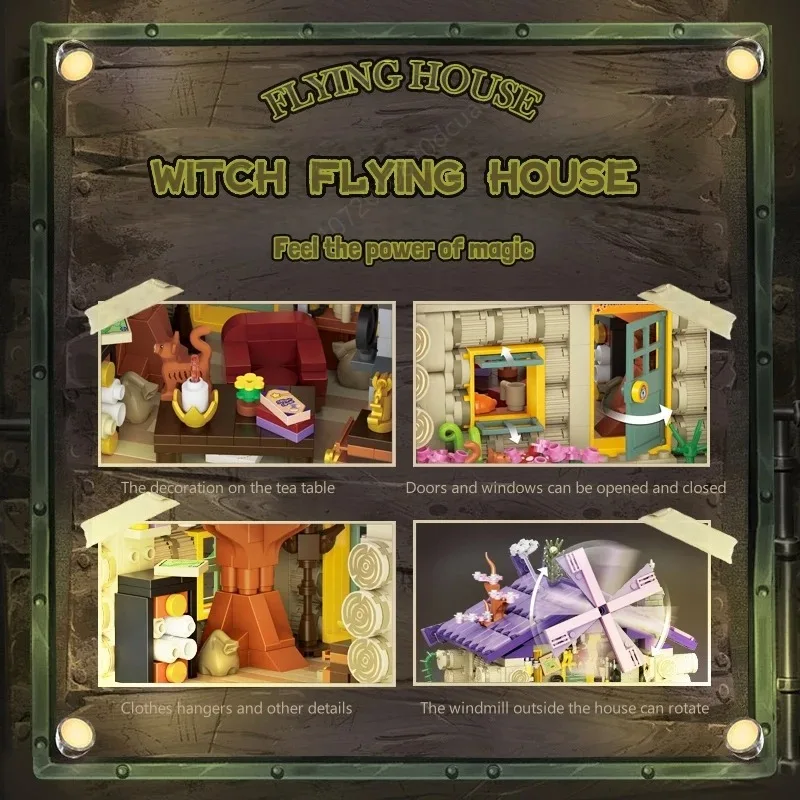 Heks Vliegende Log Cabine Bouwstenen Magische Houten Huis Model Ornamenten Kinderen Educatief Gemonteerd Speelgoed Halloween Geschenken