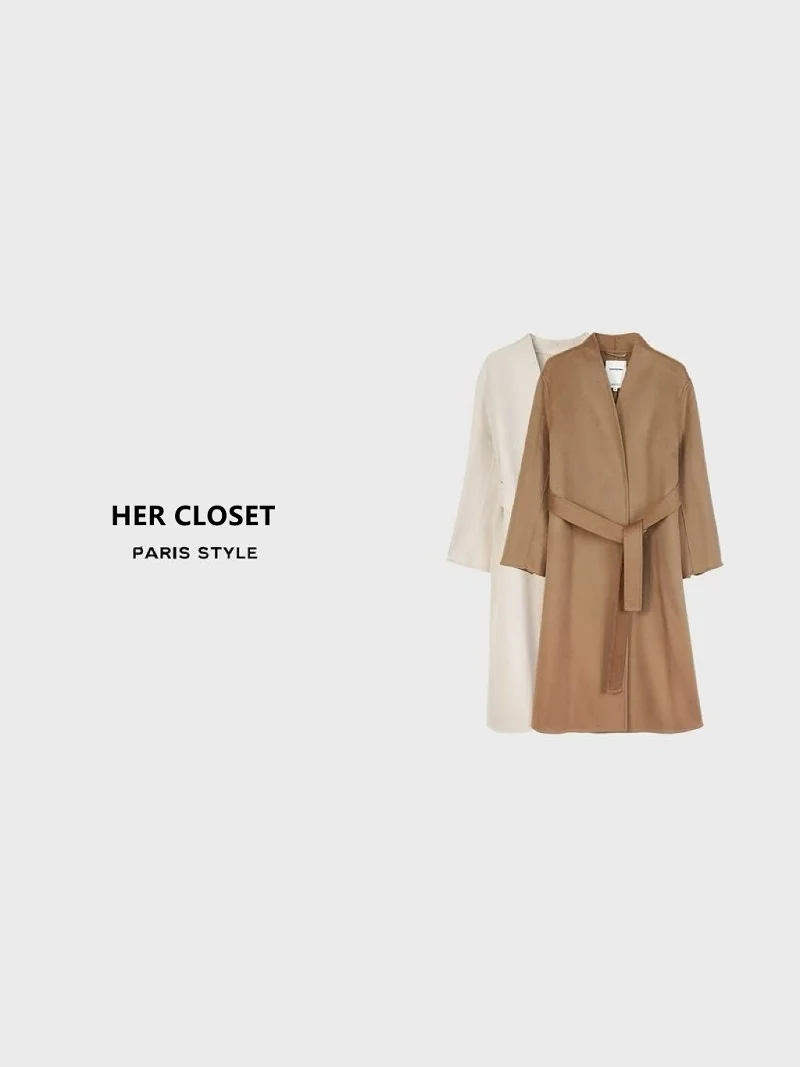 High-end feminino de lã dupla face camere batobe sle casaco alta nce sensação lã de seda outerwear inverno