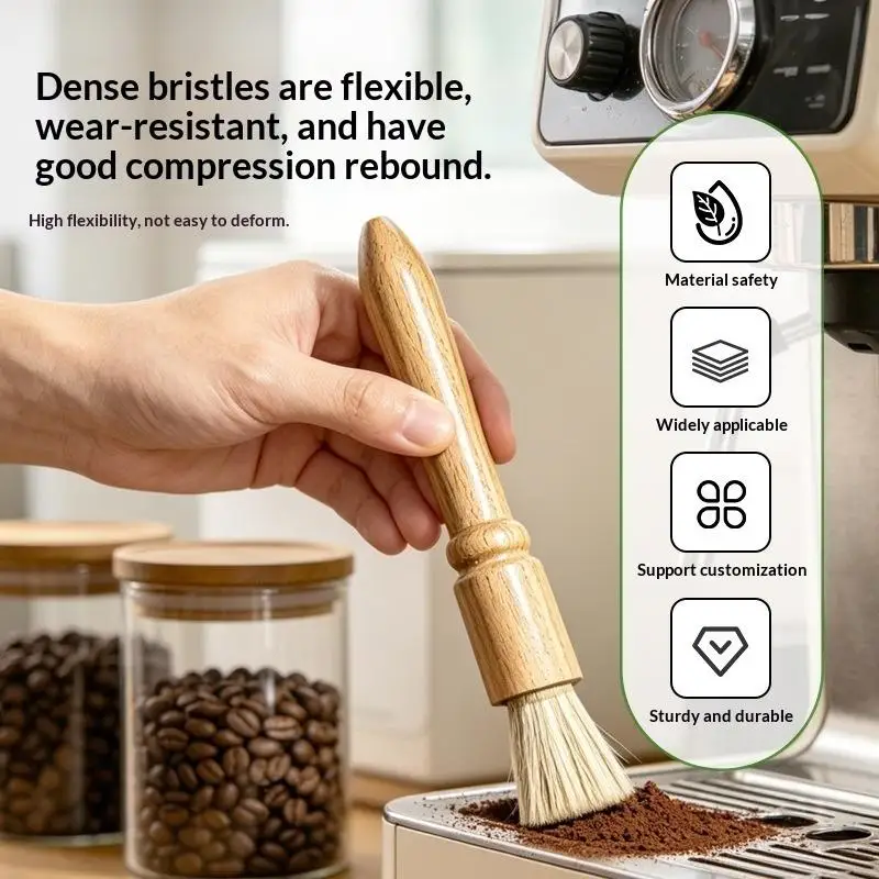 1 Stück Kaffeerengierbürste mit Naturholzgriff und Weichen Borsten für die Reinigung von Kaffeebars und Espressomaschinen – Detail 3