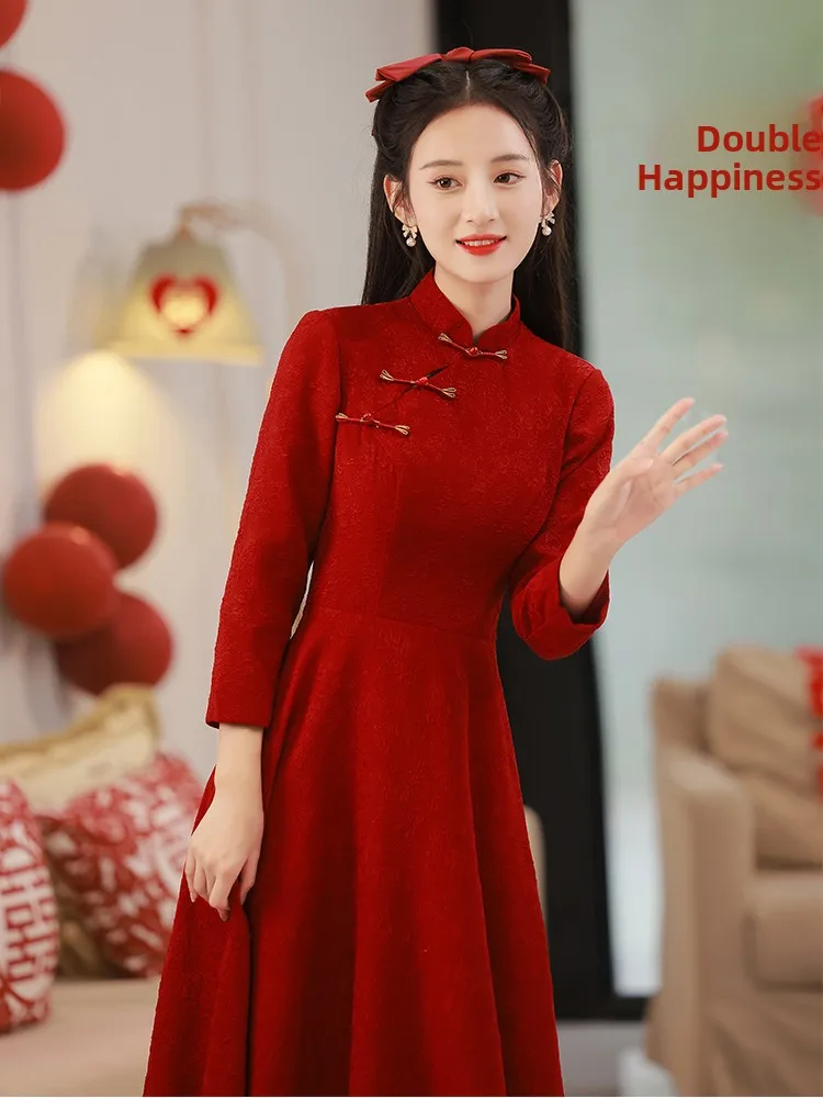 

Ele Long-Sve Wedding Dr Return Home Ceremony Dr Women's New Dr 2023 Autumn Season Chinese Sle
