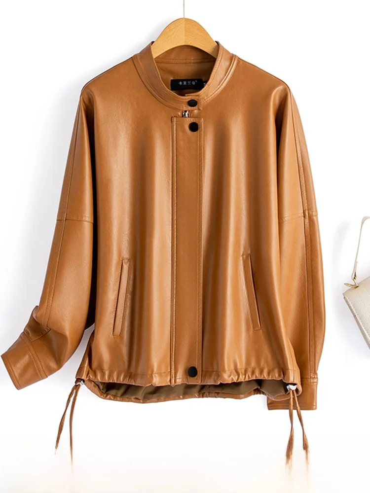 

Ning Genuine Leather Jaet Women's ort eepskin Loose plus Size Slimming Biker Coat Korean Sle Autumn Winter New ...