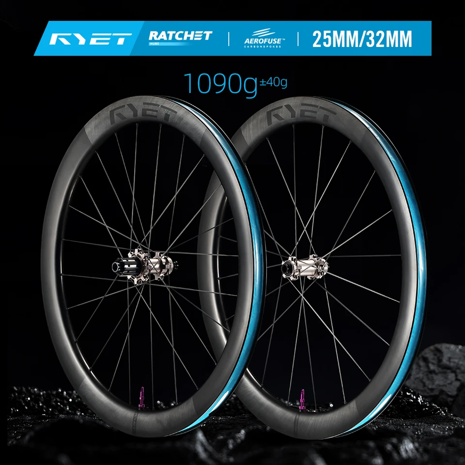 RYET 1090g フルカーボンロードホイールセット 25mm インターナル 60T