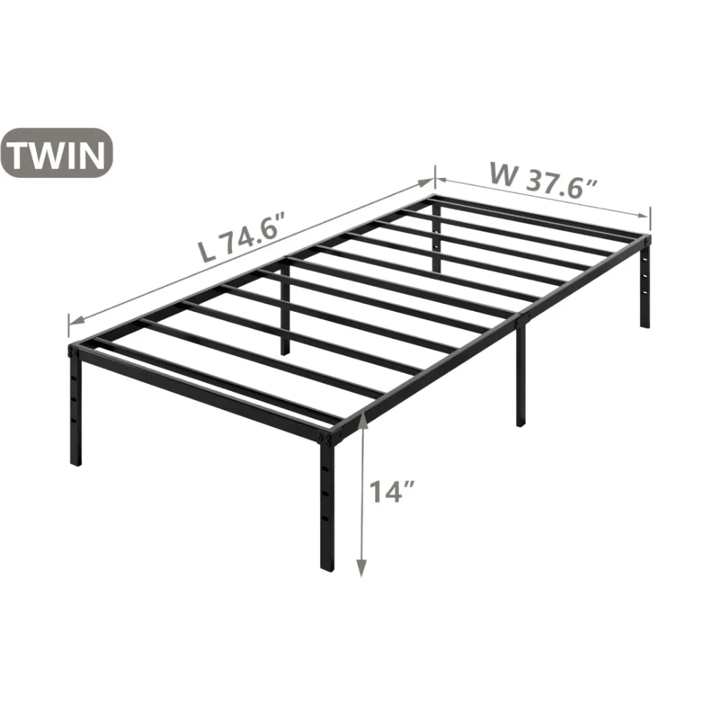 

Twin Steel Bed Frame,Heavy Duty Metal Bed Frame With Storage Space, Noise-Free Platform Base,Twin Size