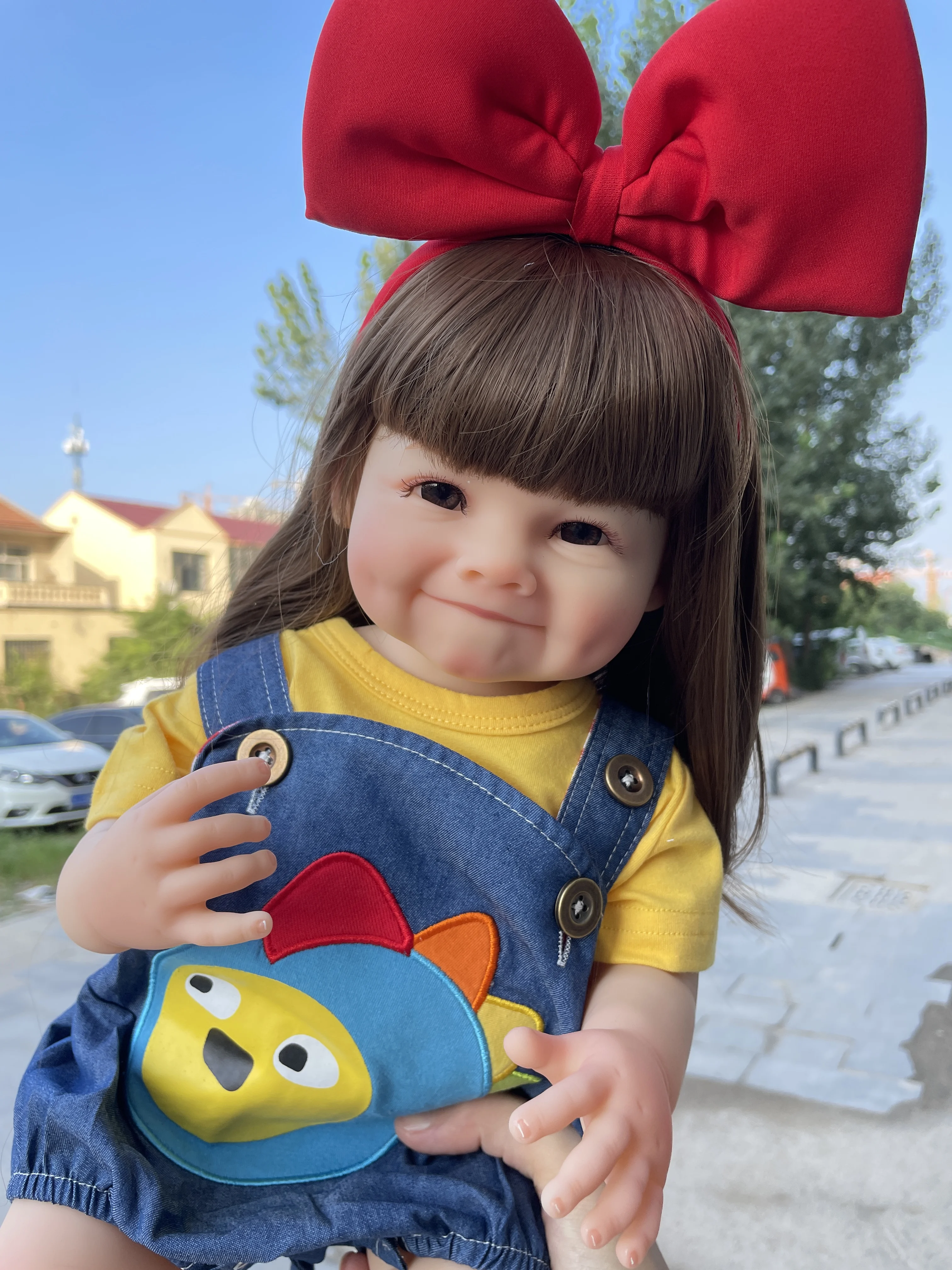 NPK 55CM Full Body Soft Silicone Vinyl Reborn Toddler Girl Doll which can stand with Almost Straight Legs with long Hair