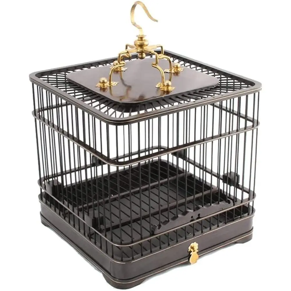 

Portable Vintage Wooden Square Bird Cage, Medium Size, Easy Carry for Home & Outdoor Use, Black