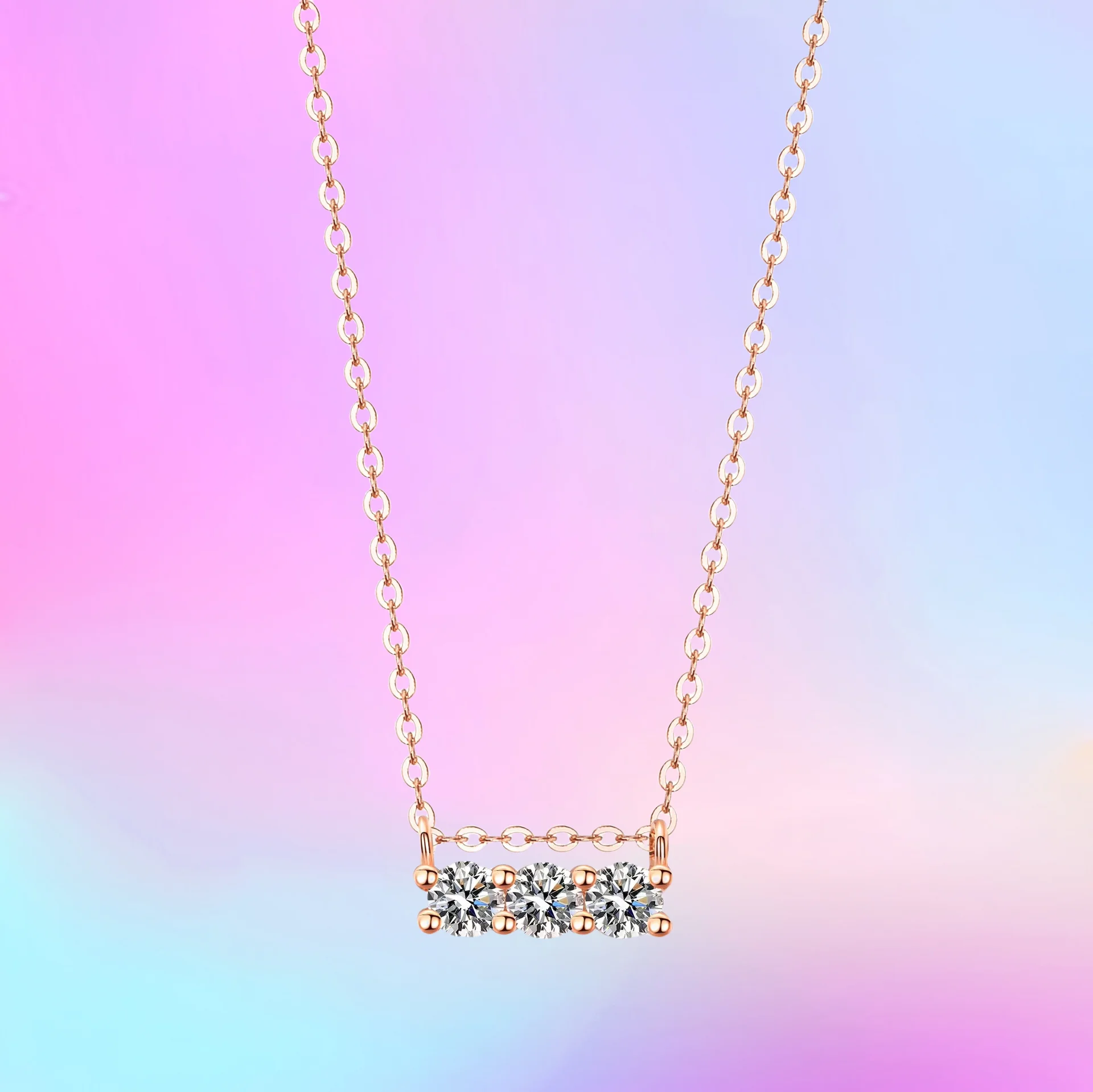 

New S925 Silver Pendant Moissanite Ins Necklace Women's Bow Straight Row Necklace Silver Pendant Collarbone Chain