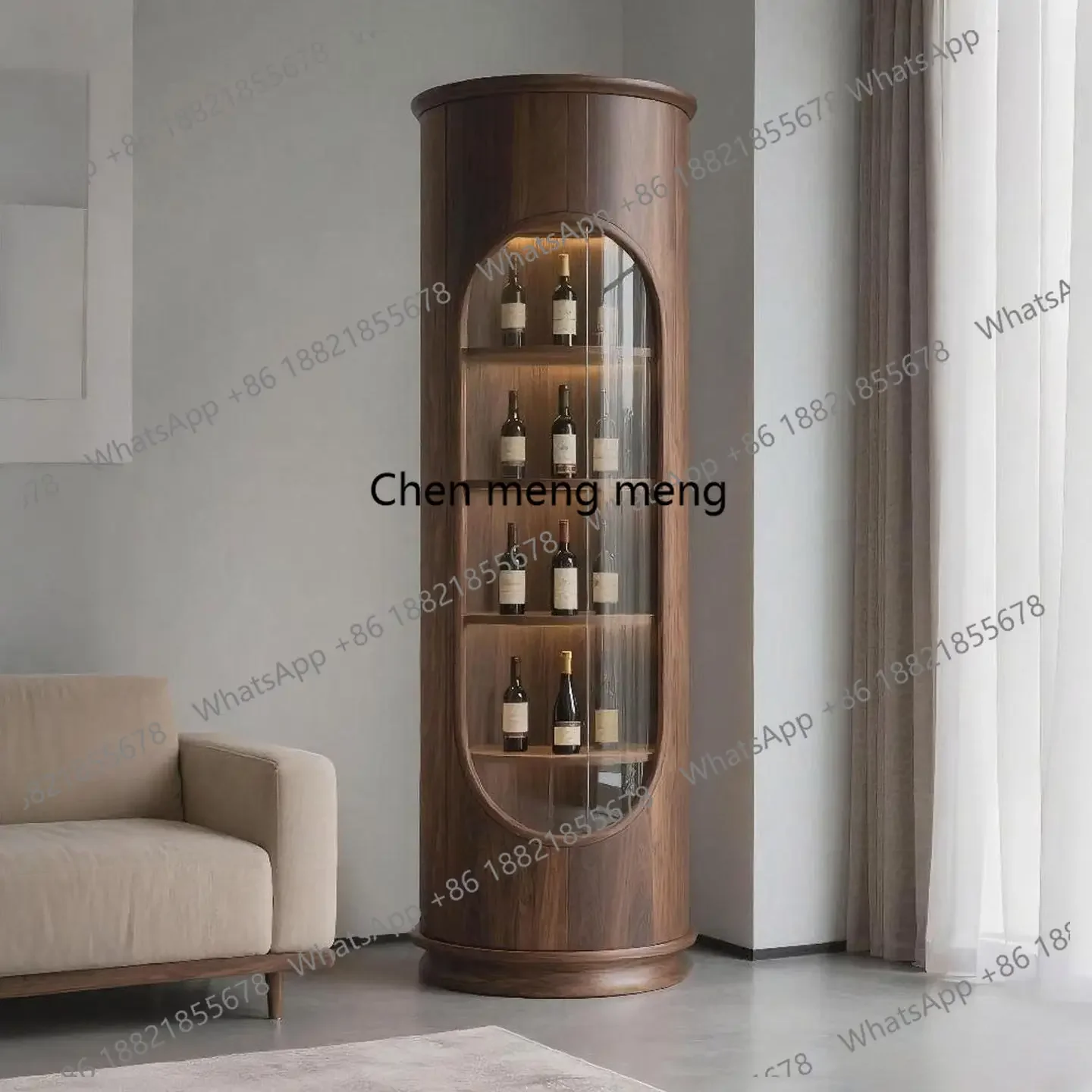 AB03New Chinese-style North American black walnut, living room display against the wall, light luxury, wine cabinet