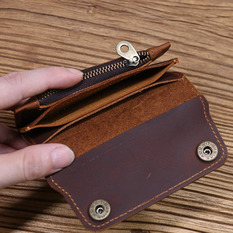100% echtes Leder Brieftasche Für Männer Männlich Marke Vintage Handgemachte Kurze Kleine männer Geldbörse Karte Halter Mit Zipper Münzfach tasche – Detail 10