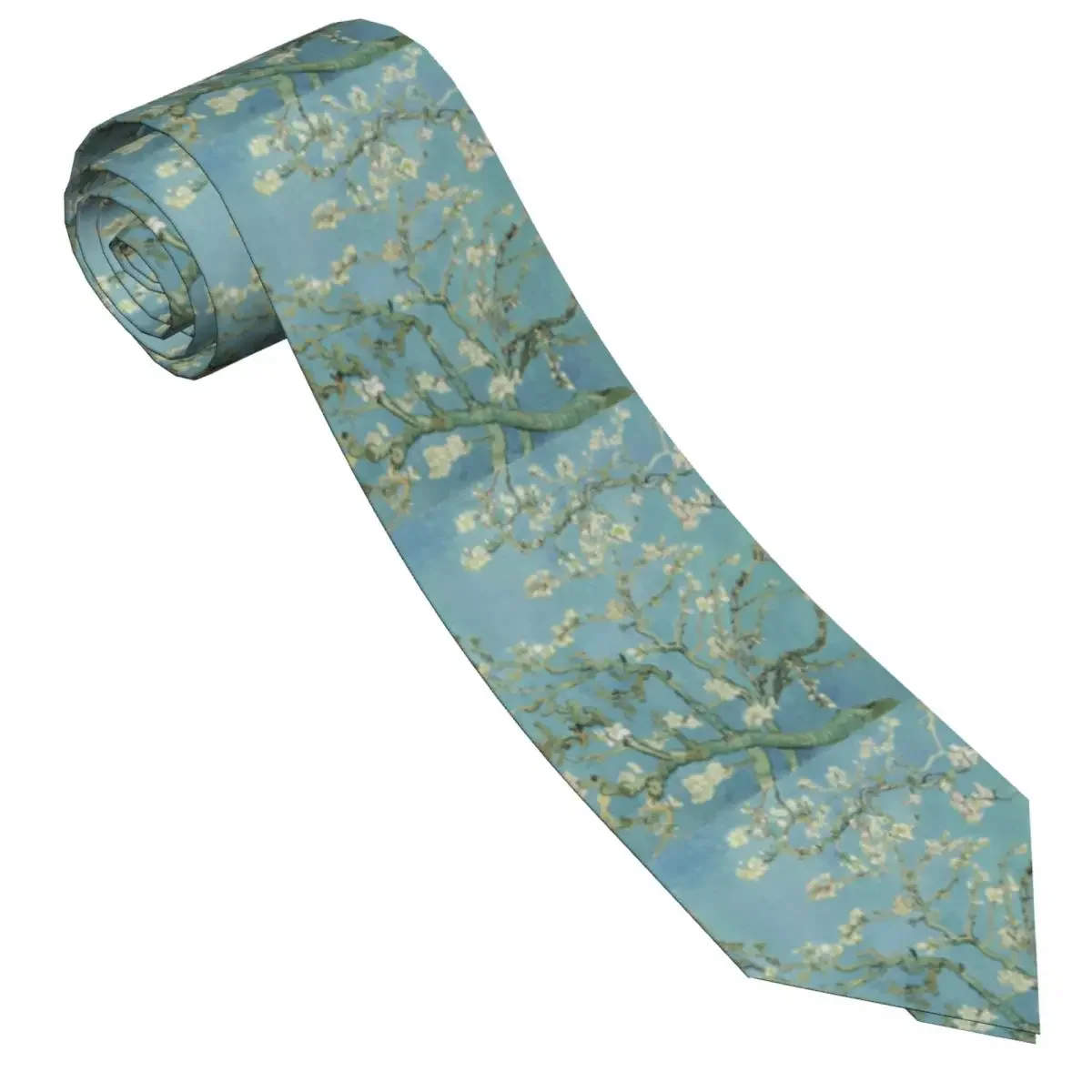 Mens Tie Classic Skinny Van Gogh Blossoming Almond Tree Neckties Narrow Collar Slim Casual Tie Accessories Gift