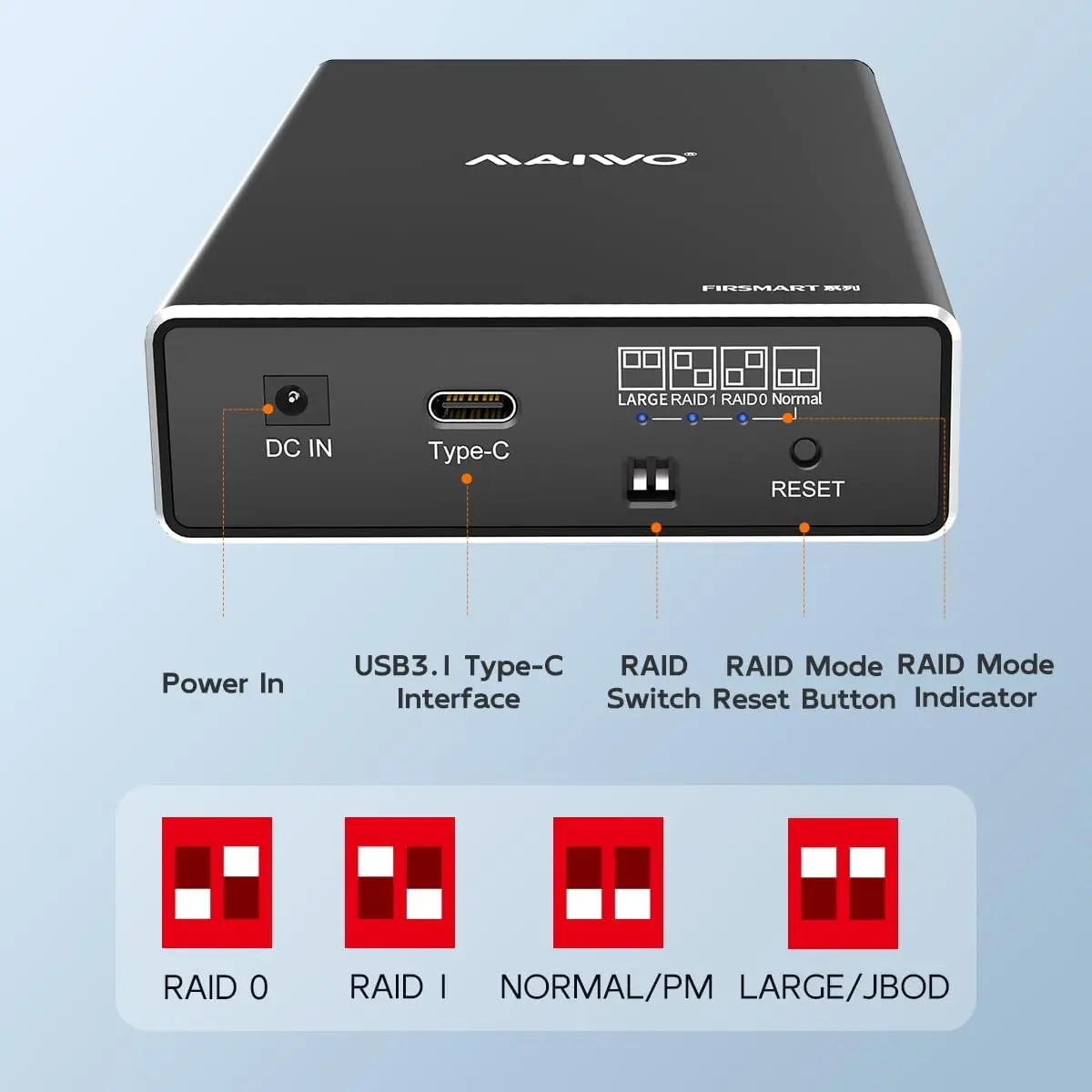 MAIWO Mobile Hard Disk Box RAID Disk Array Dual Bay 2.5'' Solid-state Mechanical Serial Port External Box with Protective Cover