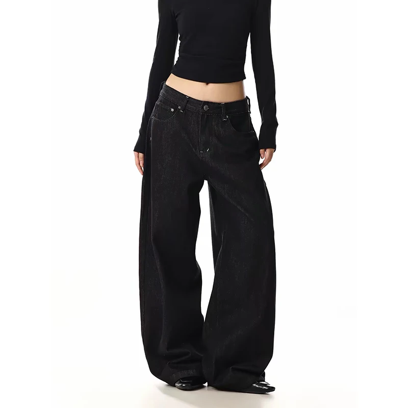 ZHIZOU Women Gothic Y2k Baggy Black Jeans Harajuku American Vintage Oversize Denim Trousers Japanese Letter Print Jeans Pants