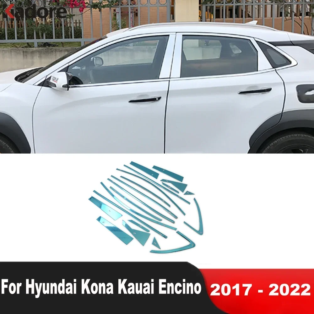 

Полная комплектация для автомобилей Hyundai Kona Encino Kauai SUV 2017-2021 2022 из нержавеющей стали, оконная рамка, прокладки, молдинговая лента, аксессуары