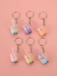 6pcs Resinc Milk Tea Cup Keychain Simulation Food Mini Bottle Charms Pendant For DIY Jewelry Craft Keyring Easter Gifts