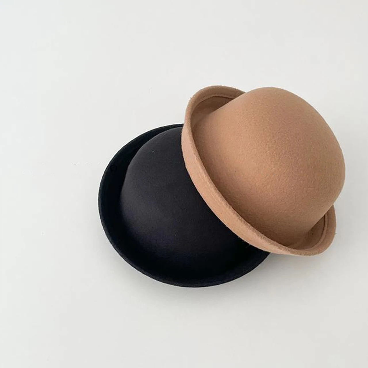 Fashion Vintage Baby Bucket Hat Solid Color Autumn Winter Woolen Felt Dome Top Cap Boys Girls Toddler Kids Casual Bowler Hat