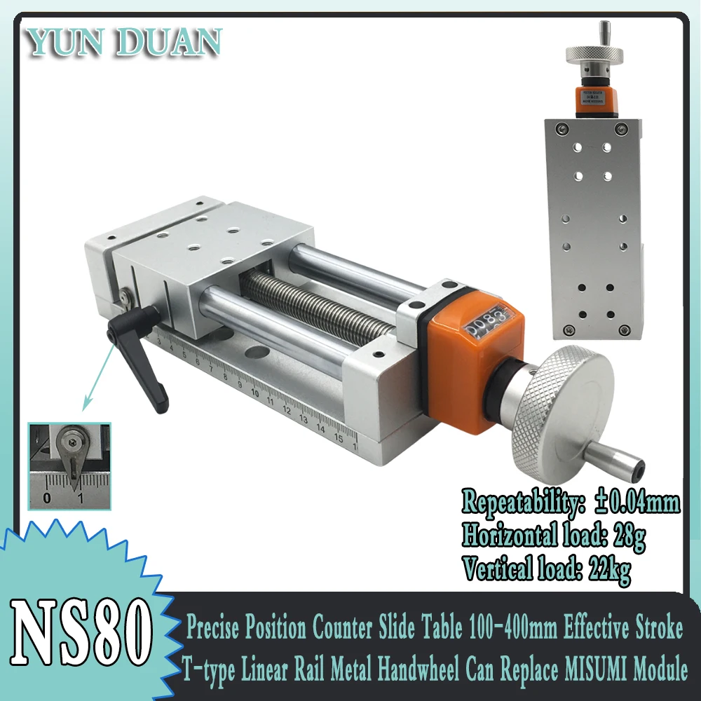 Precise Position Counter Slide Table 100-400mm Effective Stroke T-type Linear Rail Metal Handwheel Can replace the MISUMI Module