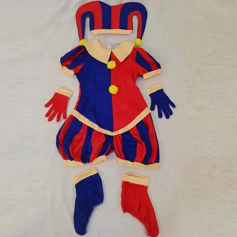 

CyPomni Cosplay Jumpsuit with Hat aShoes Cover Gloves Magical Virtual Circus Outfits for Halloween Carnival Circus Pomni Costume