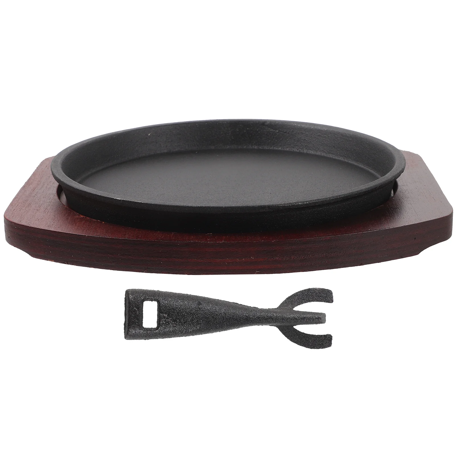 

1 set 1 Set Iron Steak Plate With Wooden Base Heavy Duty Non-Stick Stovetop Grill Pan For Home Restaurant Use Roasting Grilling
