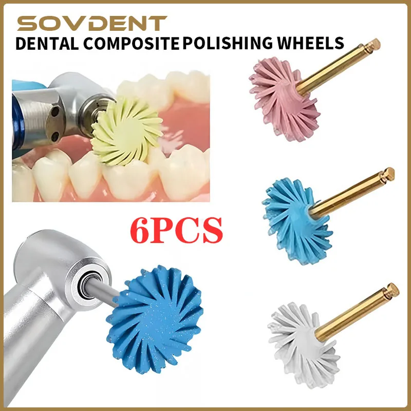 6PcsDental Rubber Polisher Composite Resin Polishing Discs Diamond System Burs RA Dentistry Polish Wheel Spiral Flex Tools