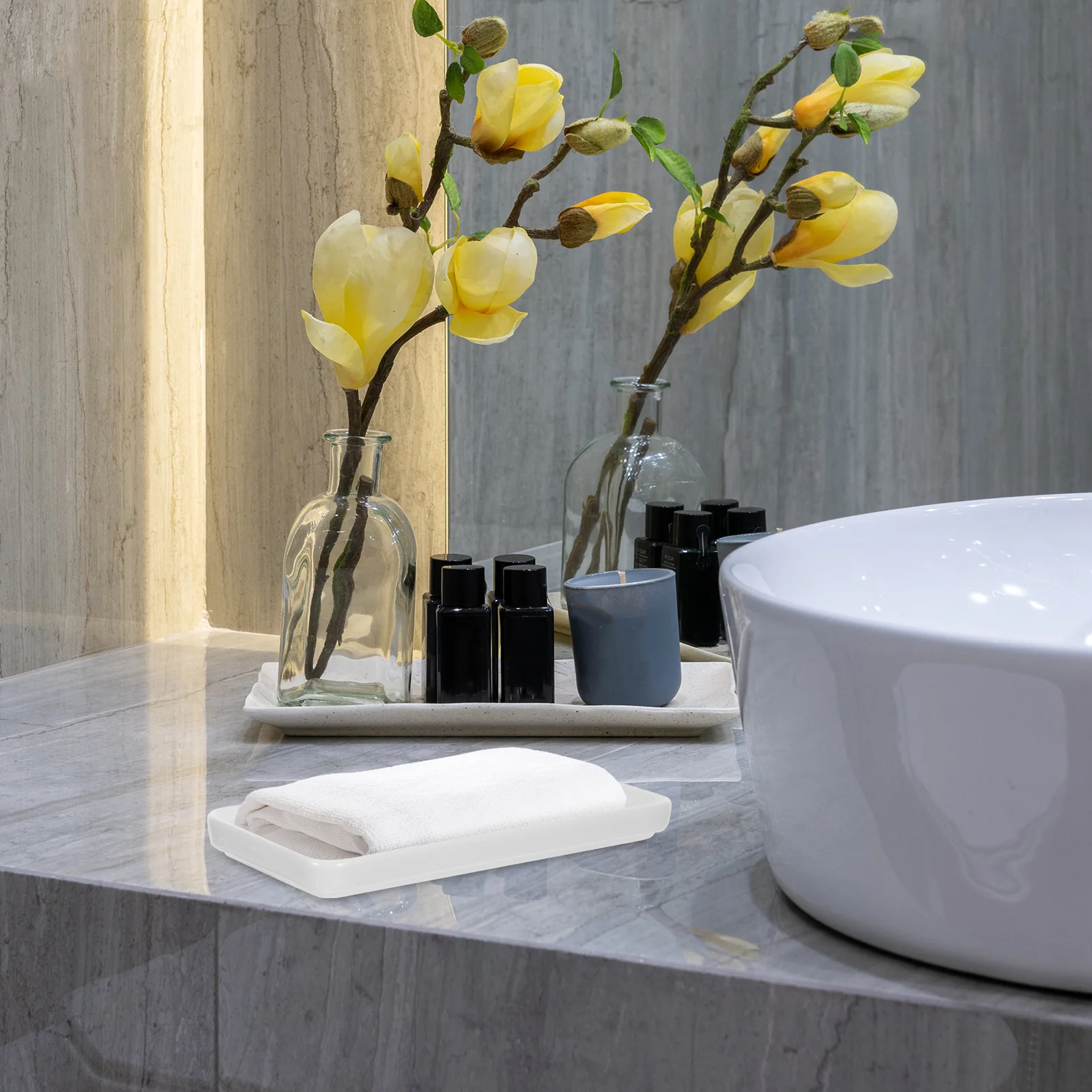 

2Pcs Porcelain Storage Tray Ceramic Jewelry Dish Bathroom Organizer Small Hotel Use Bathroom Storage Tray