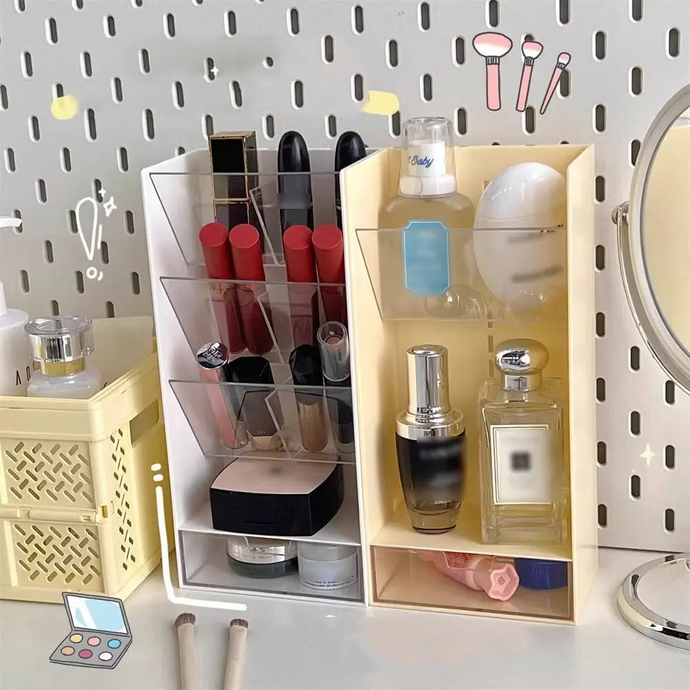 Cute 6 Compartments Plastic Desk Organizer Drawer 3 Tier Stationary Storage Rack Detachable Sturdy Desktop Display Shelf Office