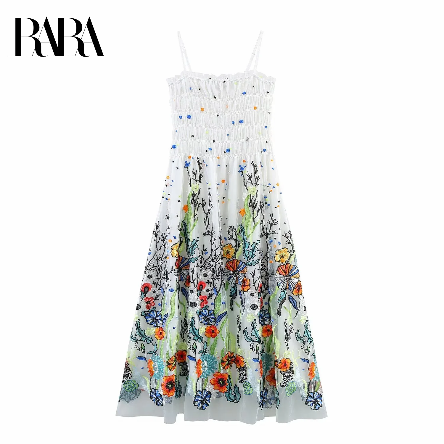

RARA2025 new summer women's French retro temperament sleeveless slim embroidery holiday style suspender dress long skirt