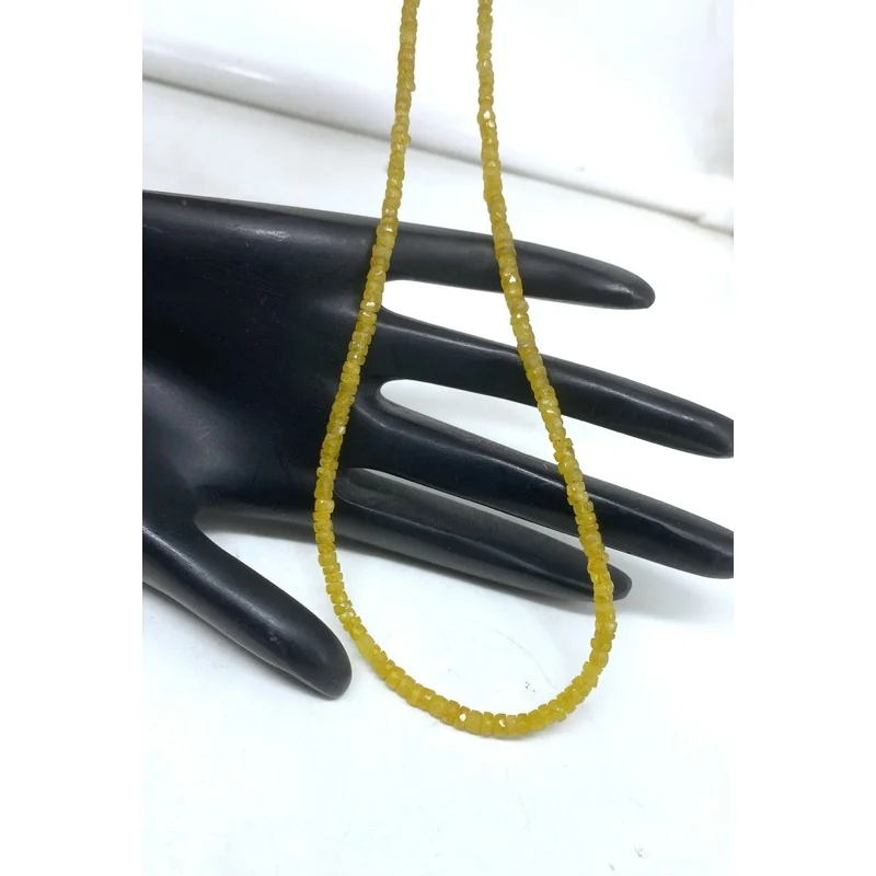 Yellow Sapphire Gemstone Necklace 20” Round Faceted Beads Sterling Silver