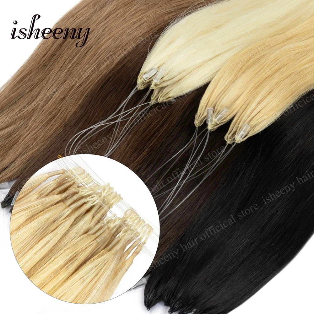 Isheeny 3rd Generation Feather Human Hair Extensions 12' 16' 20' Natural Straight Pure Colors Invisible Micro Beads Salon Hair