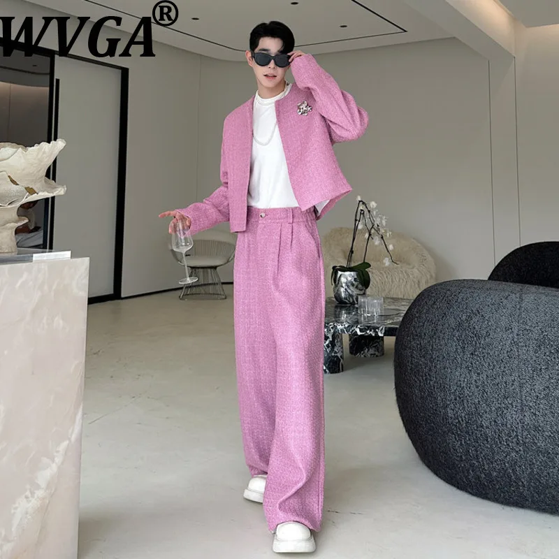 WVGA Autumn Winter New Men Trendy Fashionable Metal Accessories Woolen Jackets Niche Chic Casual Pants Two Pieces Set Ins W19522