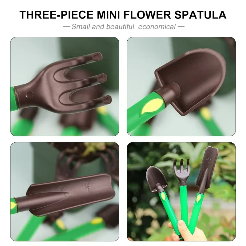 3 pezzi Kit di attrezzi da giardinaggio per bambini strumenti da giardinaggio sicuri in plastica/legno pala succulenta che pianta il giocattolo di sicurezza del rastrello della pala del fiore