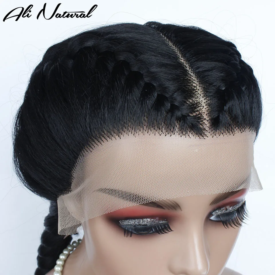 New Arrival Cornrow Braided Wig Synthetic Lace Front Wig 2 Braids African Wig For Black Women Double Dutch Braided Lace Part Wig