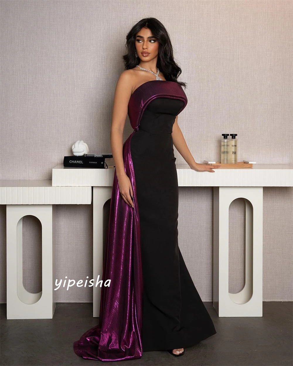 Fashion   Sexy Casual  Strapless Mermaid Quinceanera  Draped Floor Length Skirts Satin Evening فساتين السهرة