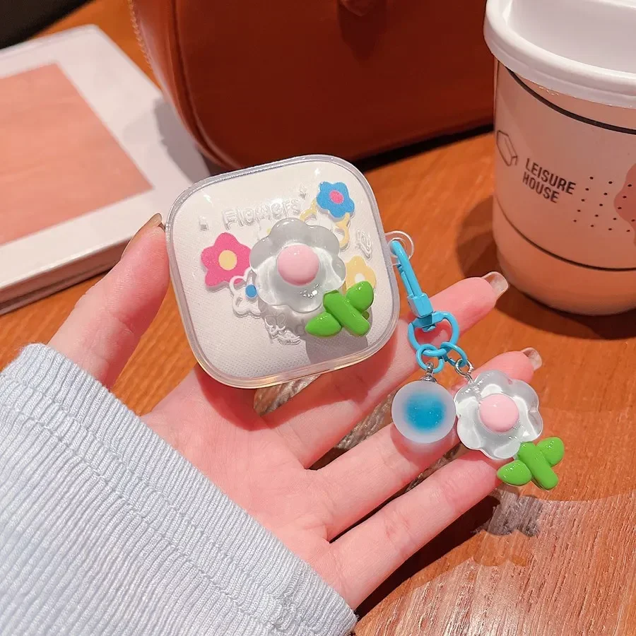 

Case for Redmi Buds 6 Active / 6Lite Cover for Xaiomi Air4se Cute Cartoon Flower Keychain Silicone Transparent Earphone Cover