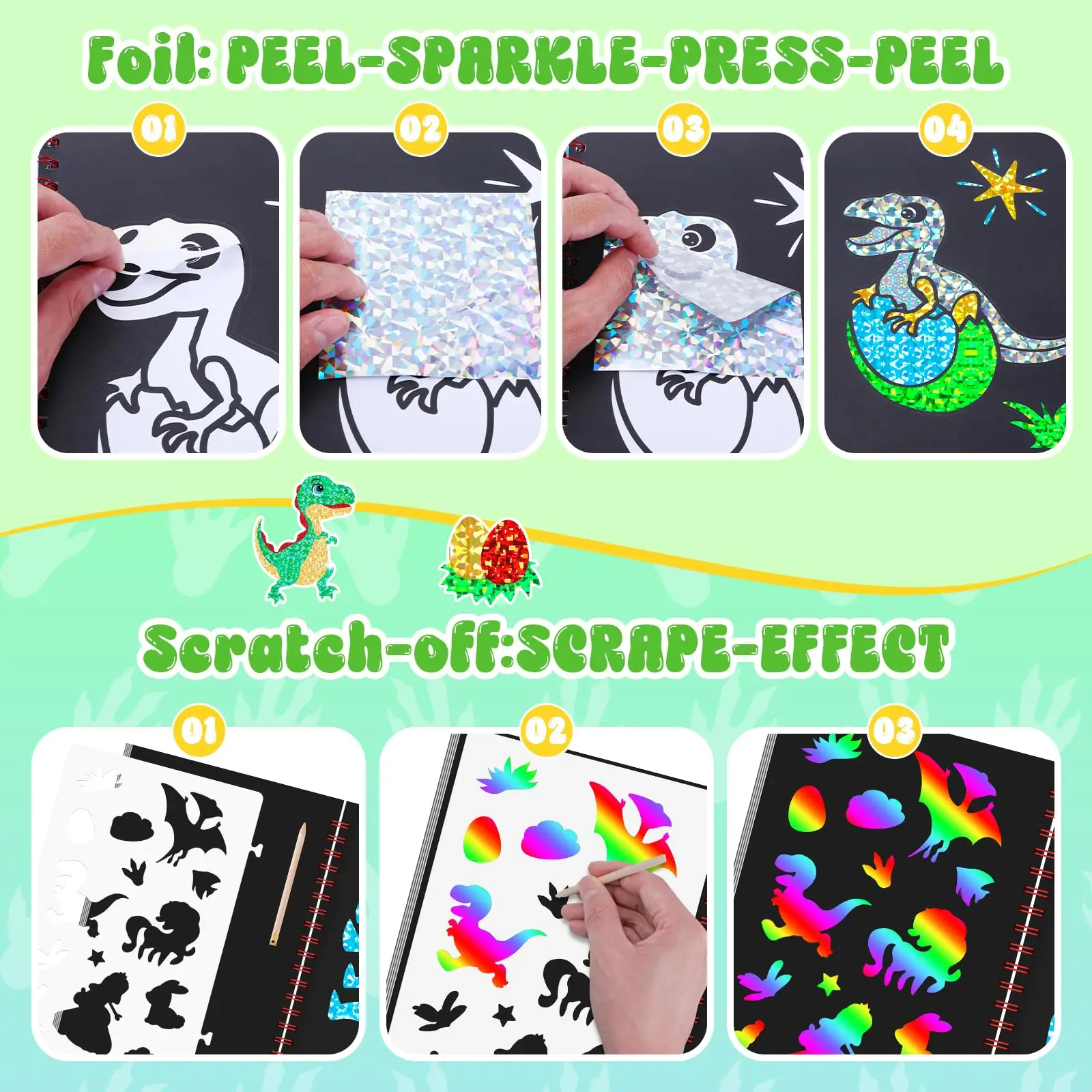 Kids Dinosaur Scratch Art Coloring Books Foil Fun Arts And Crafts Activity Colouring Book Set For Creativity Drawing Book Gifts