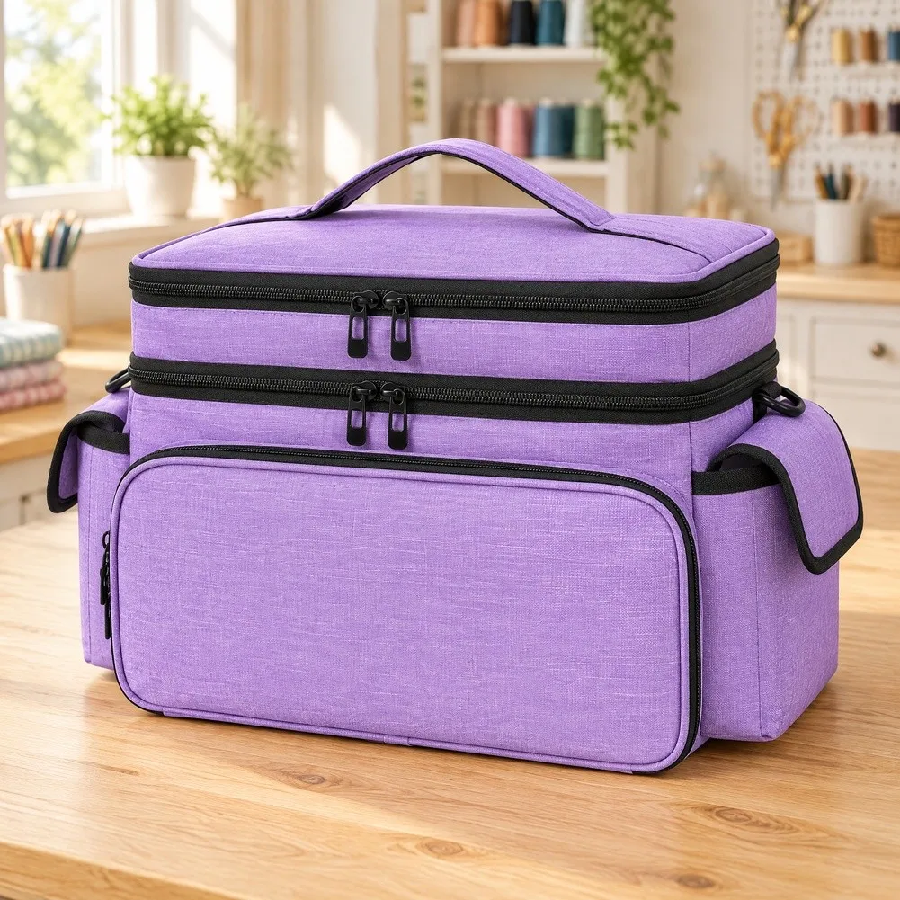 Double Layer Sewing Parts Storage Bag Portable Travel Case With Handle/Shoulder Strap For Thread Needle Scissors Organizer