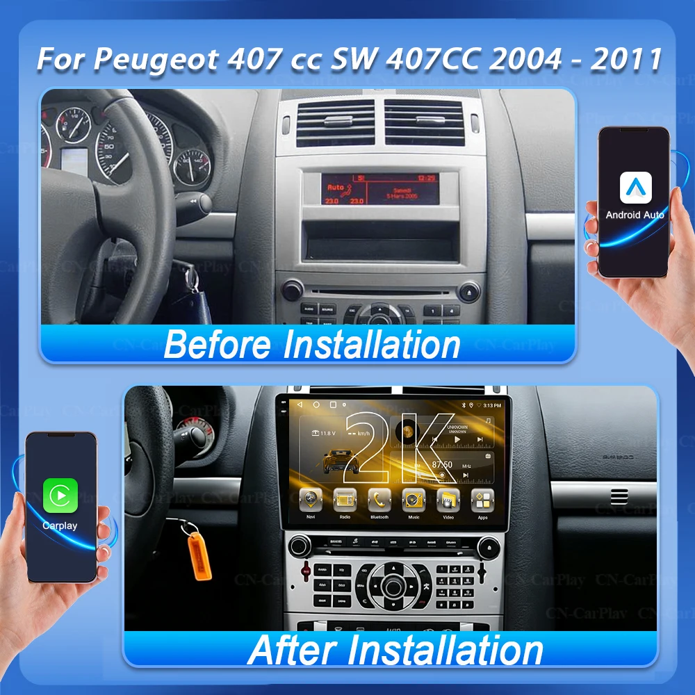 Android Auto For Peugeot 407 1 2004 - 2011 Car Radio Video Multimedia Player Navigation GPS Carplay Stereo 5G Wifi No 2Din DVD